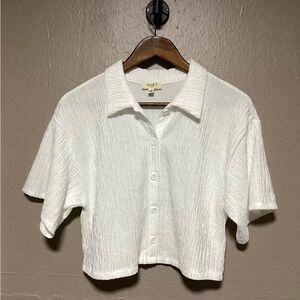 Love J Cream Ribbed Button Down Crop Top